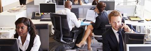 Employees working in a connected office