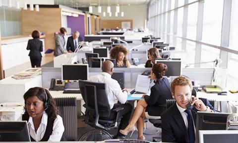 Employees working in a connected office